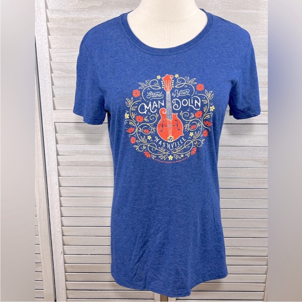 JERZEES Nashville T-Shirt w "Stand by Your Mandolin" Graphic Blue-Medium